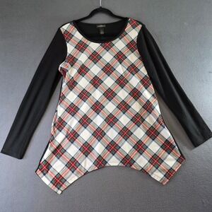 Karen Brooks Womens Plaid Sharkbite Hem Tunic Top Black Red White Medium